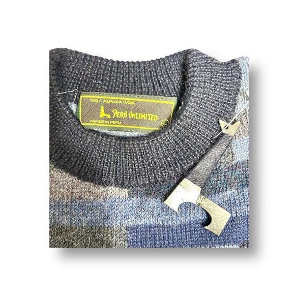Peru Unlimited L Alpaca Wool Sweater Blue Multicolor Pullover Crew Neck NWT - Picture 4 of 8